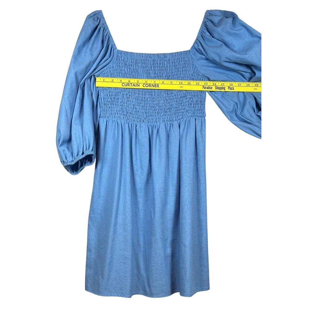 TUCKERNUCK Annie Smocked Mini Dress, Light Blue, Size Medium - Picture 3 of 8